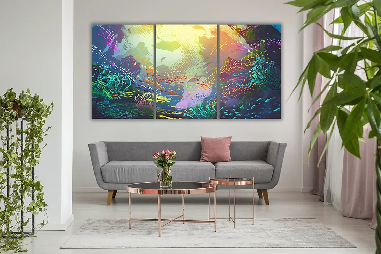 Slika za zid "Underwater with coral reef and colorful fish,illustration painting" - Slika 2
