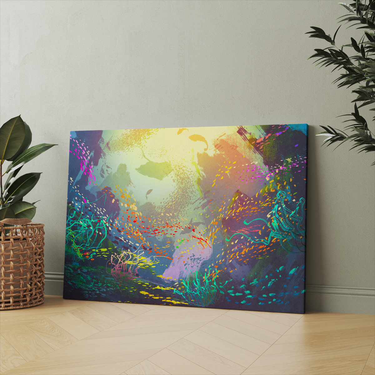 Slika za zid "Underwater with coral reef and colorful fish,illustration painting" - Slika 3