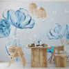 Tapeta za zid "Blue flowers with butterflies" - Slika 2
