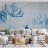 Tapeta za zid "Blue flowers with butterflies" - Slika 5