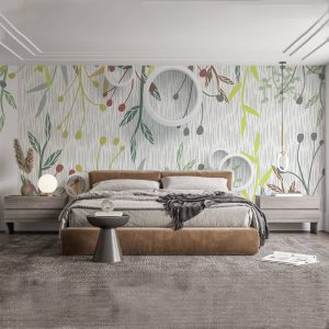 Tapeta za zid "Hanging leaves and circles"